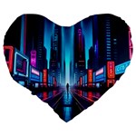 City People Cyberpunk Large 19  Premium Flano Heart Shape Cushions Back