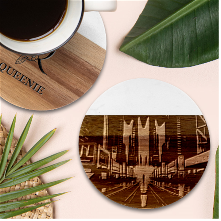 City People Cyberpunk Marble Wood Coaster (Round)