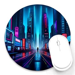 City People Cyberpunk Round Mousepad by Jancukart