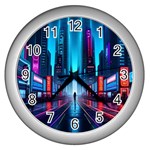 City People Cyberpunk Wall Clock (Silver) Front