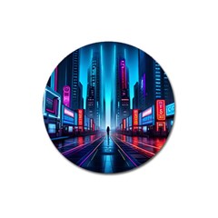 City People Cyberpunk Magnet 3  (round) by Jancukart