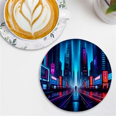 City People Cyberpunk Uv Print Round Tile Coaster by Jancukart