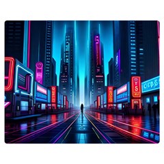 City People Cyberpunk One Side Premium Plush Fleece Blanket (medium) by Jancukart