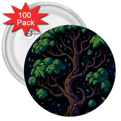 Tree Nature Cartoon Drawing Comic 3  Buttons (100 Pack) 