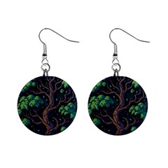 Tree Nature Cartoon Drawing Comic Mini Button Earrings