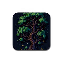 Tree Nature Cartoon Drawing Comic Rubber Square Coaster (4 Pack)