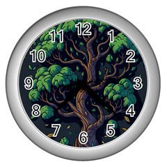 Tree Nature Cartoon Drawing Comic Wall Clock (silver)