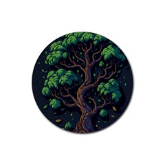 Tree Nature Cartoon Drawing Comic Rubber Coaster (round)