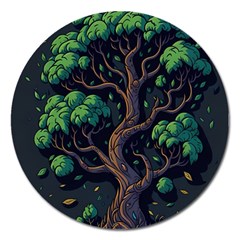 Tree Nature Cartoon Drawing Comic Magnet 5  (round) by Jancukart