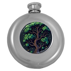 Tree Nature Cartoon Drawing Comic Round Hip Flask (5 Oz)