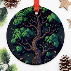 Tree Nature Cartoon Drawing Comic Round Ornament (two Sides)