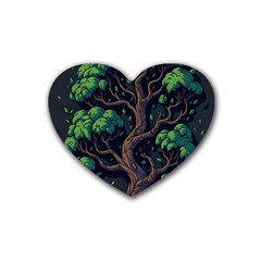 Tree Nature Cartoon Drawing Comic Rubber Heart Coaster (4 Pack)