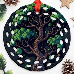 Tree Nature Cartoon Drawing Comic Round Filigree Ornament (two Sides)