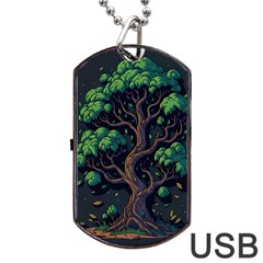 Tree Nature Cartoon Drawing Comic Dog Tag Usb Flash (one Side)