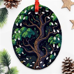 Tree Nature Cartoon Drawing Comic Oval Filigree Ornament (two Sides)