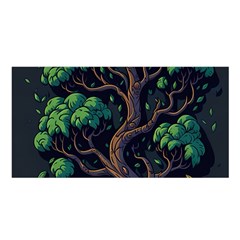 Tree Nature Cartoon Drawing Comic Satin Shawl 45  X 80 