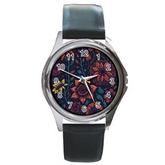 Flower Art Drawing Painting Spring Round Metal Watch