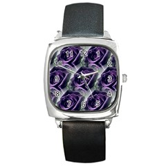 Purple Flower Rose Petals Plant Square Metal Watch