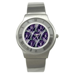 Purple Flower Rose Petals Plant Stainless Steel Watch