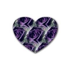 Purple Flower Rose Petals Plant Rubber Coaster (heart)