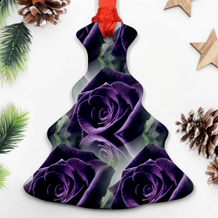 Purple Flower Rose Petals Plant Christmas Tree Ornament (Two Sides)