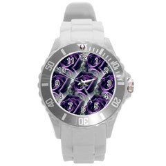 Purple Flower Rose Petals Plant Round Plastic Sport Watch (l)