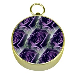 Purple Flower Rose Petals Plant Gold Compasses by Jancukart