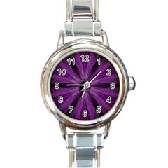 Pattern Purple Symmetry Dark Round Italian Charm Watch by Jancukart