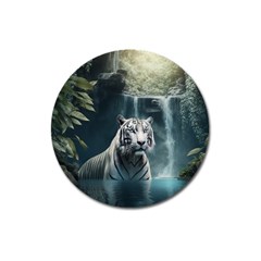 Tiger White Tiger Nature Forest Magnet 3  (round)