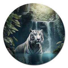 Tiger White Tiger Nature Forest Magnet 5  (round) by Jancukart