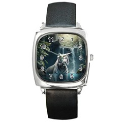 Tiger White Tiger Nature Forest Square Metal Watch by Jancukart