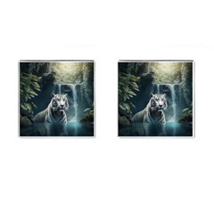 Tiger White Tiger Nature Forest Cufflinks (square)