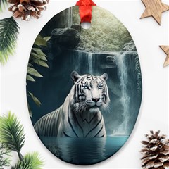 Tiger White Tiger Nature Forest Oval Ornament (two Sides)