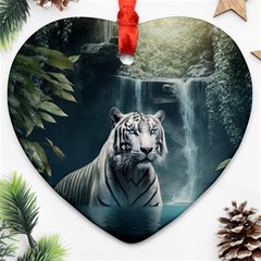 Tiger White Tiger Nature Forest Heart Ornament (two Sides)