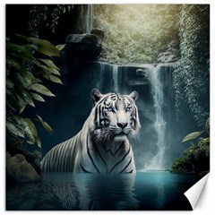 Tiger White Tiger Nature Forest Canvas 16  X 16  by Jancukart