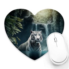 Tiger White Tiger Nature Forest Heart Mousepad