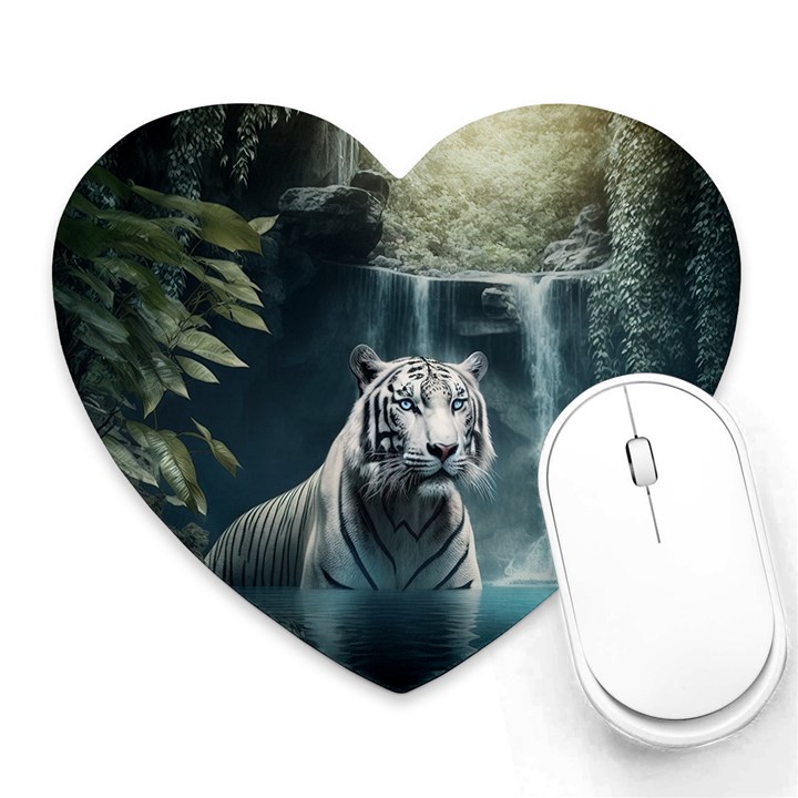 Tiger White Tiger Nature Forest Heart Mousepad