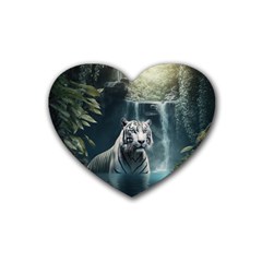 Tiger White Tiger Nature Forest Rubber Coaster (heart)