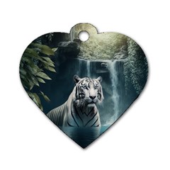 Tiger White Tiger Nature Forest Dog Tag Heart (one Side) by Jancukart