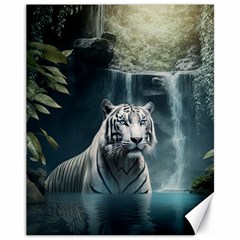 Tiger White Tiger Nature Forest Canvas 11  X 14  by Jancukart