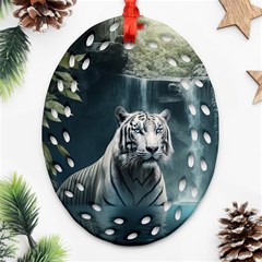 Tiger White Tiger Nature Forest Ornament (oval Filigree)