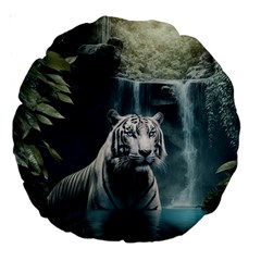 Tiger White Tiger Nature Forest Large 18  Premium Round Cushions by Jancukart