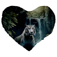 Tiger White Tiger Nature Forest Large 19  Premium Heart Shape Cushions