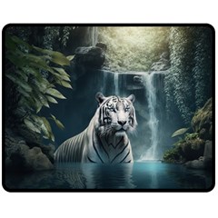 Tiger White Tiger Nature Forest Fleece Blanket (medium) by Jancukart