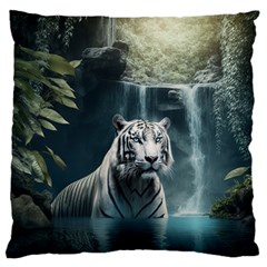 Tiger White Tiger Nature Forest Large Premium Plush Fleece Cushion Case (two Sides)