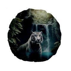 Tiger White Tiger Nature Forest Standard 15  Premium Flano Round Cushions