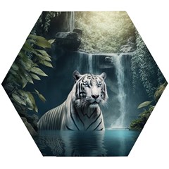 Tiger White Tiger Nature Forest Wooden Puzzle Hexagon by Jancukart