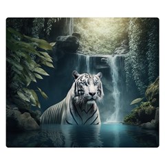 Tiger White Tiger Nature Forest One Side Premium Plush Fleece Blanket (small)