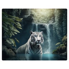 Tiger White Tiger Nature Forest One Side Premium Plush Fleece Blanket (medium)