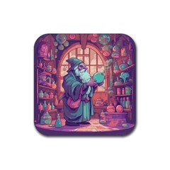 Fantasy Magic Magical Wizard Rubber Coaster (square)